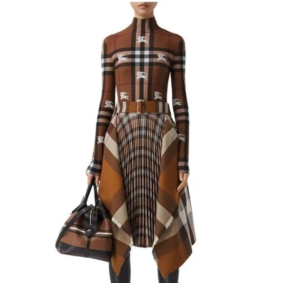 Burberry Plaid Logo-Print Check Embroidered C8 Stretch Jersey Bodysuit Sz M - Picture 5 of 17